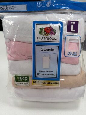 Fruit of the Loom Girls 5 Tagless Camis size L Sleeveless Spagetti Tank Camisole